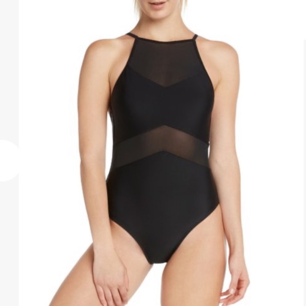 NWT 2 Chillies Black Mesh Panel High-Neck One-Piece